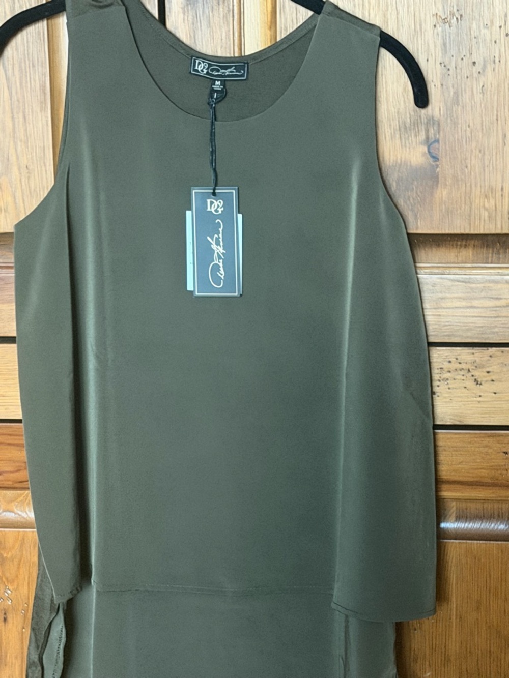 DG2 Olive Green Sleeveless Double Layer Tunic Top